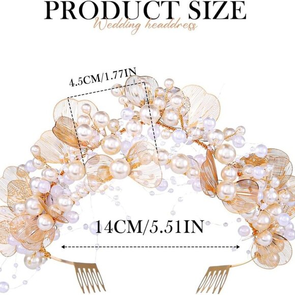 Light Up Pearl Wedding Crowns and Tiaras Gold Flower Bridal Headband Prom Headpi - Picture 6 of 7